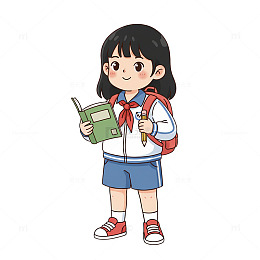 卡通学生女孩学习用品插画