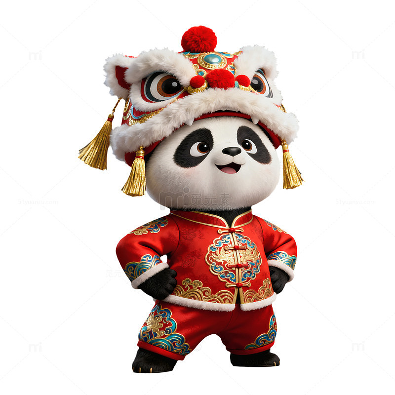 国潮风醒狮帽子熊猫红灯笼傲娇可爱