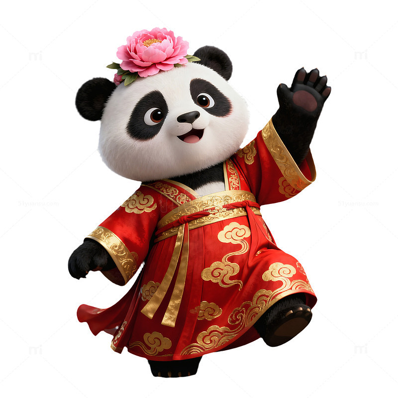 国潮风醒狮帽子熊猫头戴牡丹花