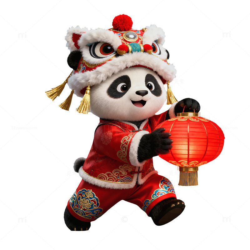 国潮风醒狮帽子熊猫红灯笼
