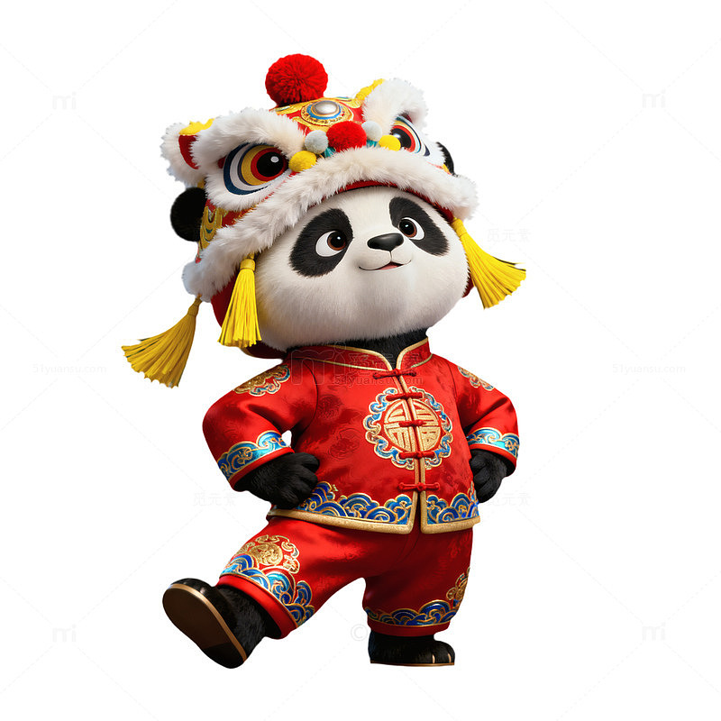 国潮风醒狮帽子熊猫