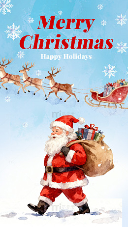 圣诞老人雪橇节日贺卡