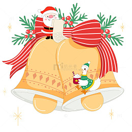 圣诞节圣诞老人蝴蝶结铃铛小鸭子送礼物插画