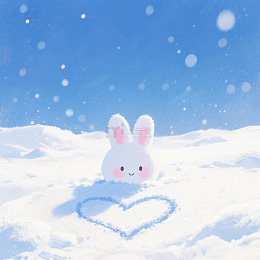 冬天户外雪花可爱兔子爱心