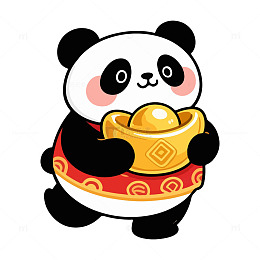 卡通熊猫抱金元宝喜庆插画