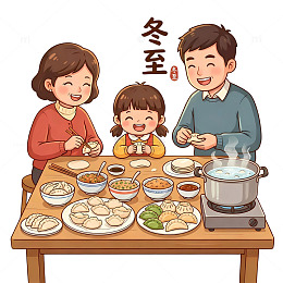 冬至家庭聚餐卡通插画