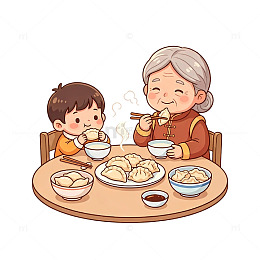 卡通祖孙共进晚餐