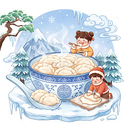 冬日饺子节日插画