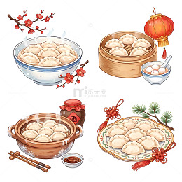 水彩风格春节美食冬至立冬饺子插画素材