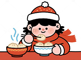 卡通小女孩吃饺子插图