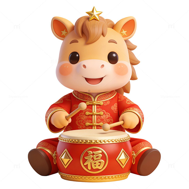 喜庆马年卡通形象鼓玩具免扣素材