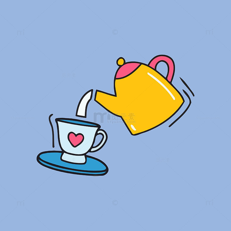 卡通风茶壶倒茶茶杯