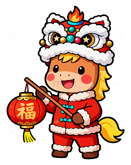 卡通新年舞狮灯笼设计素材