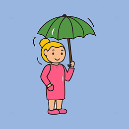 卡通女孩打伞插画