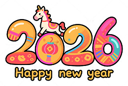 彩绘新年祝福插画设计素材