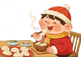 喜庆春节吃饺子卡通插画