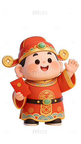 卡通财神爷新年祝福免扣Q版素材