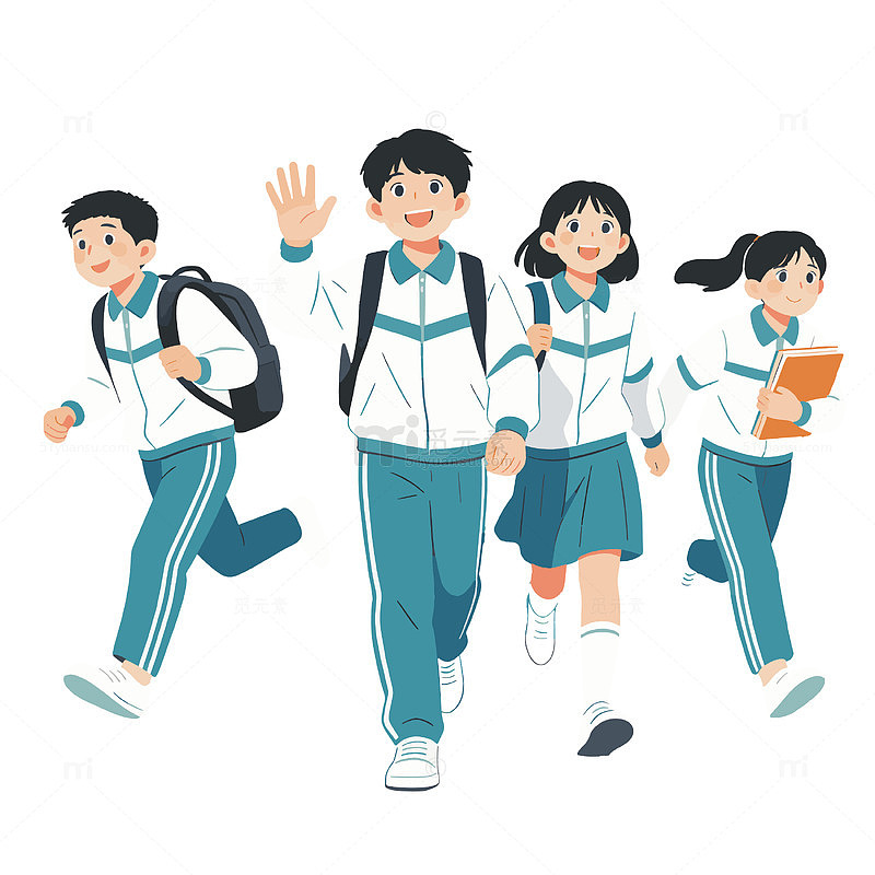 学生校服奔跑插画矢量素材