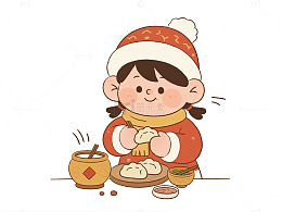 卡通春节包饺子插画