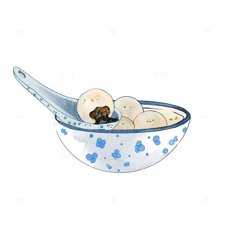 水彩汤圆美食插画