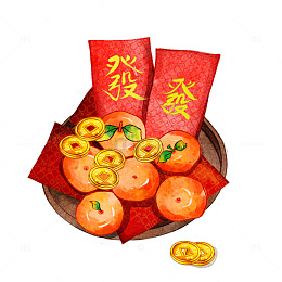 春节新年红包橘子金币插画素材