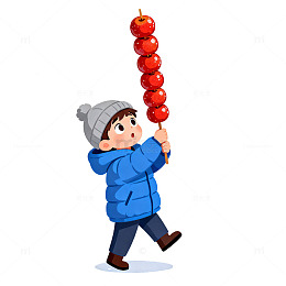卡通风小男孩糖葫芦插画