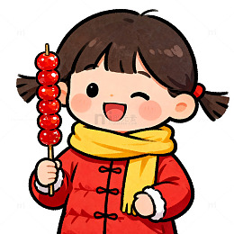 卡通春节女孩糖葫芦插画