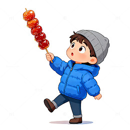 卡通男孩糖葫芦冬季场景
