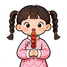 卡通小女孩糖葫芦插画素材