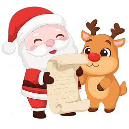 圣诞老人驯鹿愿望清单冬季圣诞节节日插画