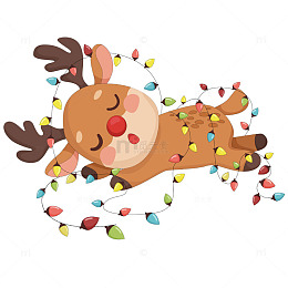 圣诞节驯鹿彩灯冬季圣诞节卡通节日插画