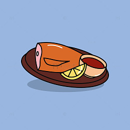 卡通鱼盘美食插画