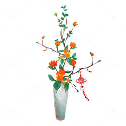 中国风花瓶插花艺术插画