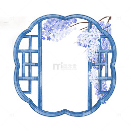 蓝色窗棂花卉装饰图案
