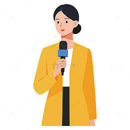 卡通女性记者采访矢量插画