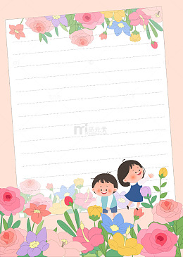 儿童孩子春季花丛玩耍读书笔记教育边框插画