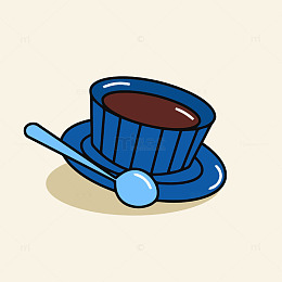 卡通蓝色碗盘勺子插画