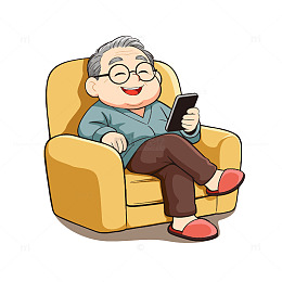 老爷爷坐在沙发上看手机