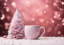 粉色圣诞氛围杯树装饰素材