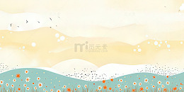 淡雅海滩风光插画背景