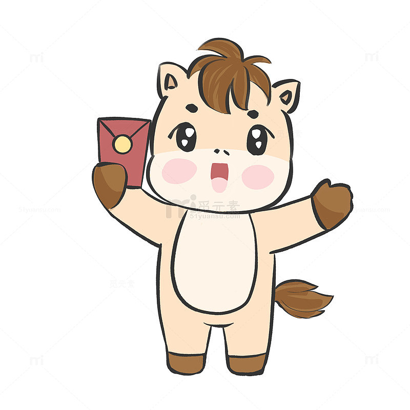 卡通动物举红包可爱表情插画