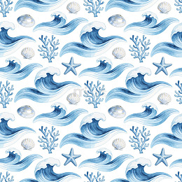 海洋风蓝色海浪贝壳图案壁纸四方连续图