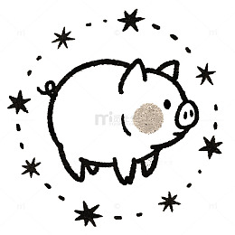 简笔画小猪梦幻星空插画