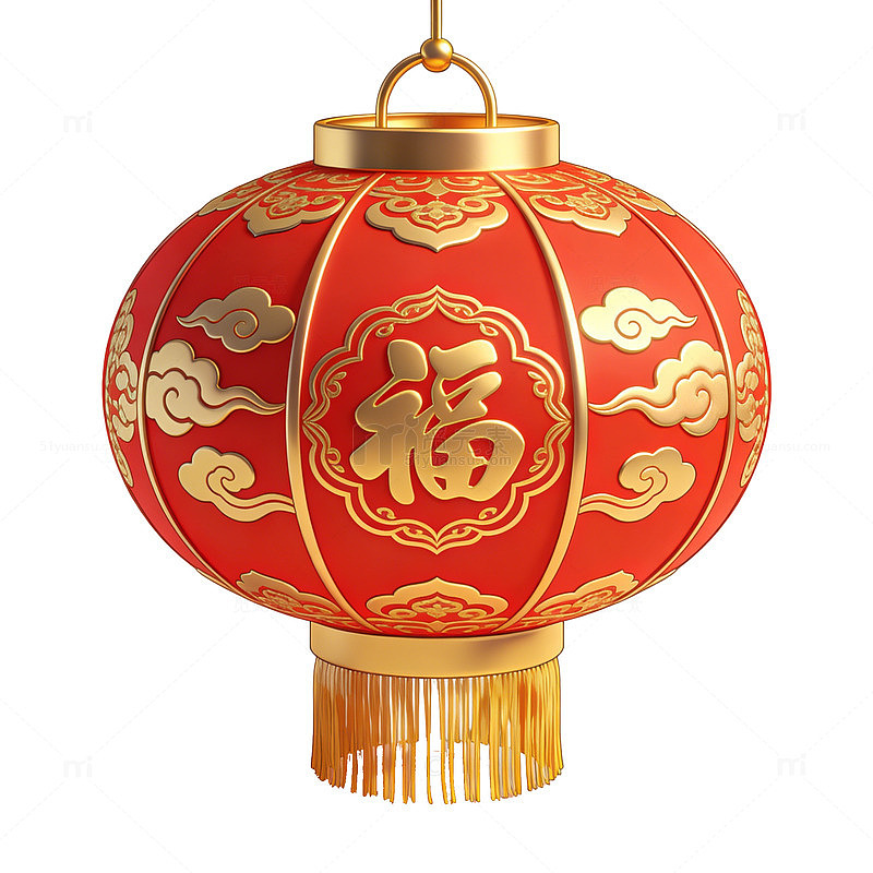 中国红福字灯笼装饰图案