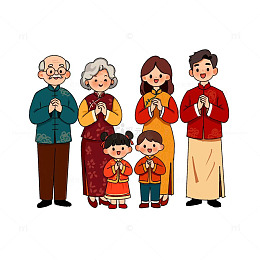 手绘一家人拜年元素