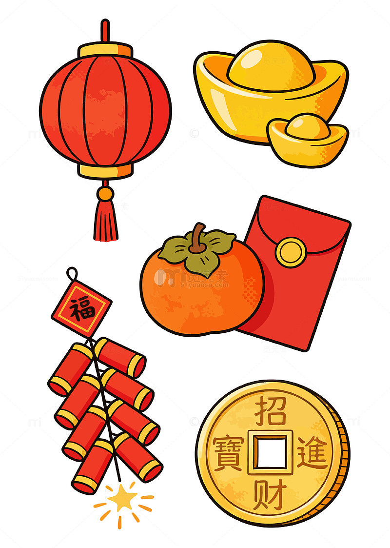 春节喜庆元素卡通插画