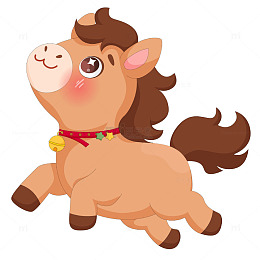 春节过年小马驹带铃铛开心奔跑传统节日插画