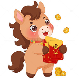 春节过年小马驹发红包财源滚滚传统节日插画