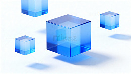 蓝色玻璃立方体三维渲染图