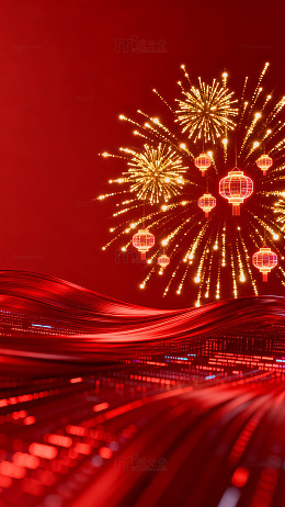 烟花盛宴喜庆红灯笼